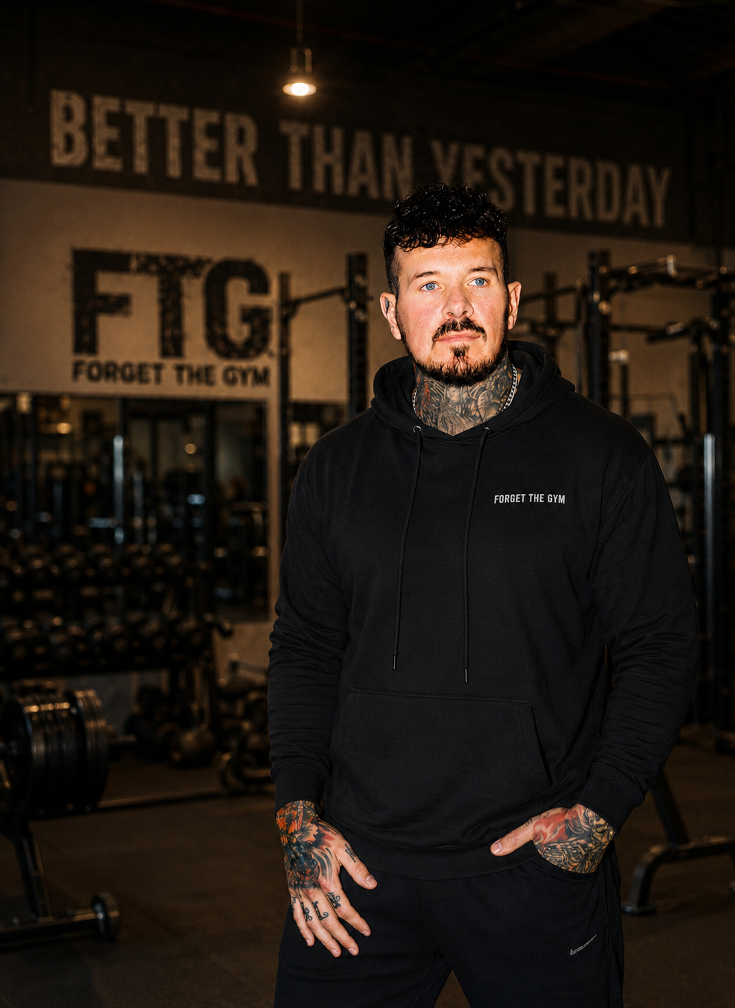 Dave Vaughan in a Forget The Gym hoodie